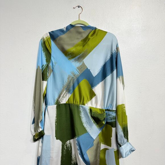 Zara Blue Multicolor Abstract Print Midi Dress Sz L NWT - Picture 3 of 14